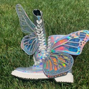 Club Exx and Dolls Kill Metamorph Holographic boot